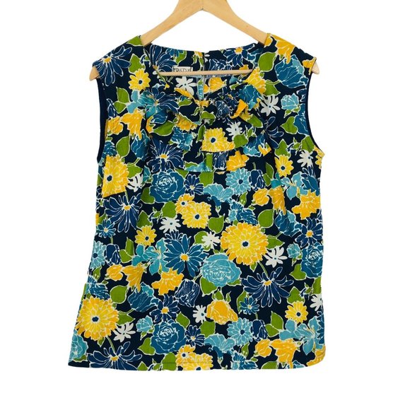 Fortay Tops - Fortay Women's Sleeveless Blouse Sz Medium? Ruffles Jabot Keyhole Flower Buttons